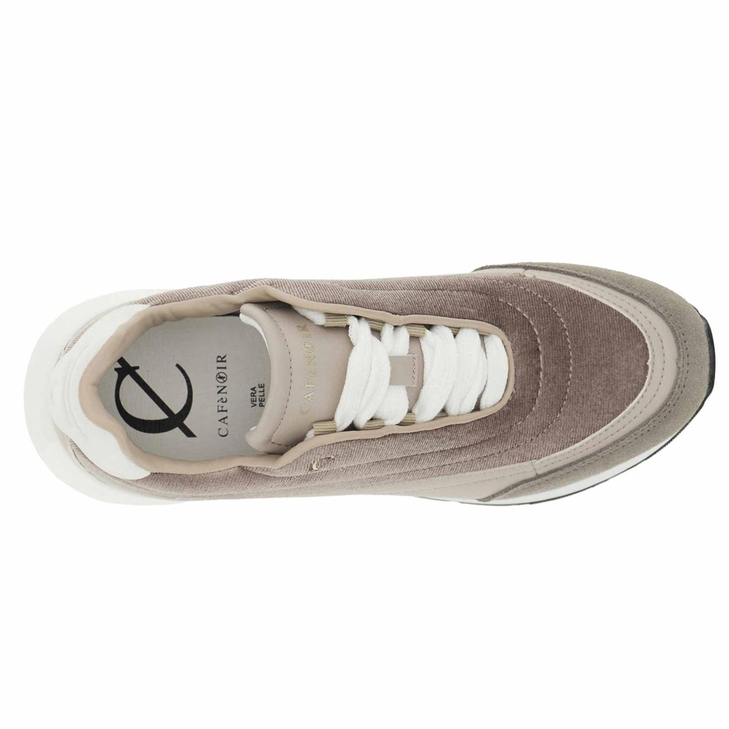 Sneakers CafèNoir DL9004 scarpe donna in velluto e pelle taupe