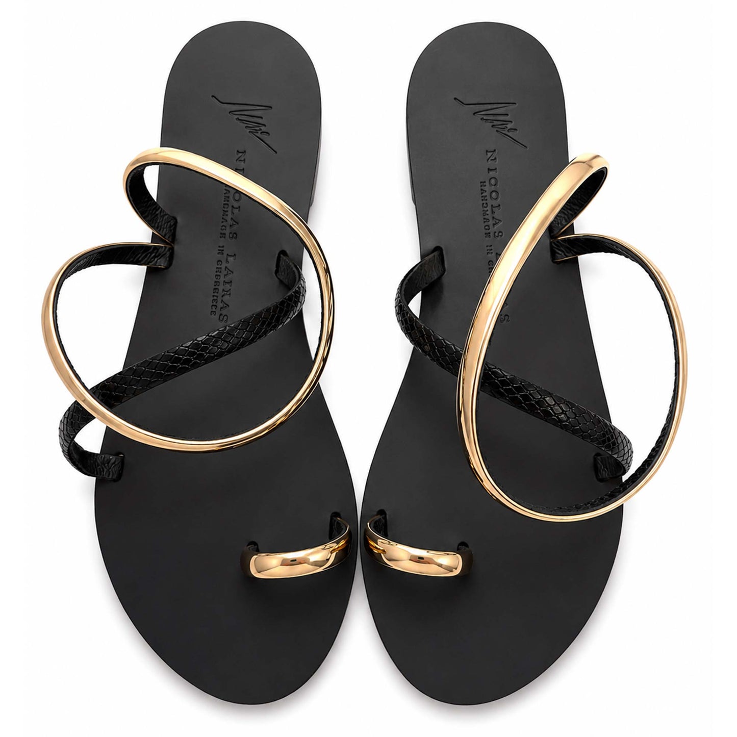 Sandali flat Nicolas Lainas 63T in Pelle nero/oro | Tacco Basso Comodo