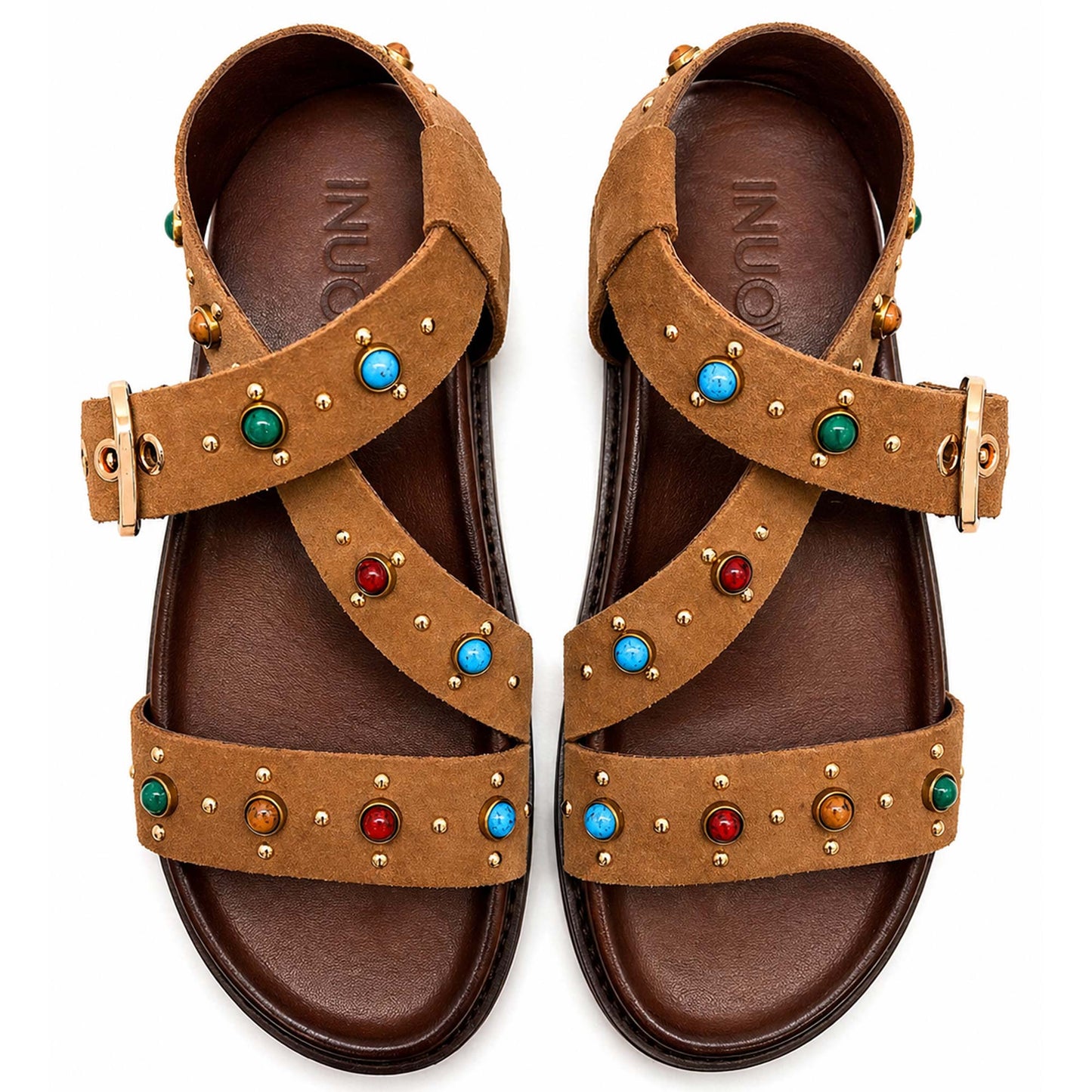 Sandali INUOVO D51047 alla Schiava con Borchie Donna | Camoscio Sigaro
