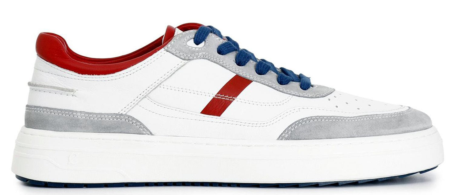Sneakers CafèNoir PV1102 scarpe uomo pelle bianca/rosso