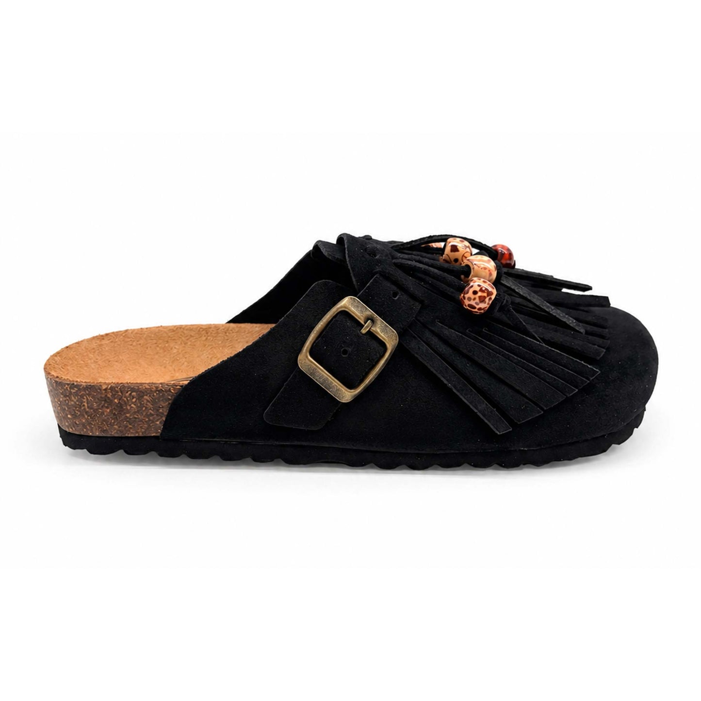 Mules donna 18+ Sabot 9071 Frange e Camoscio nero