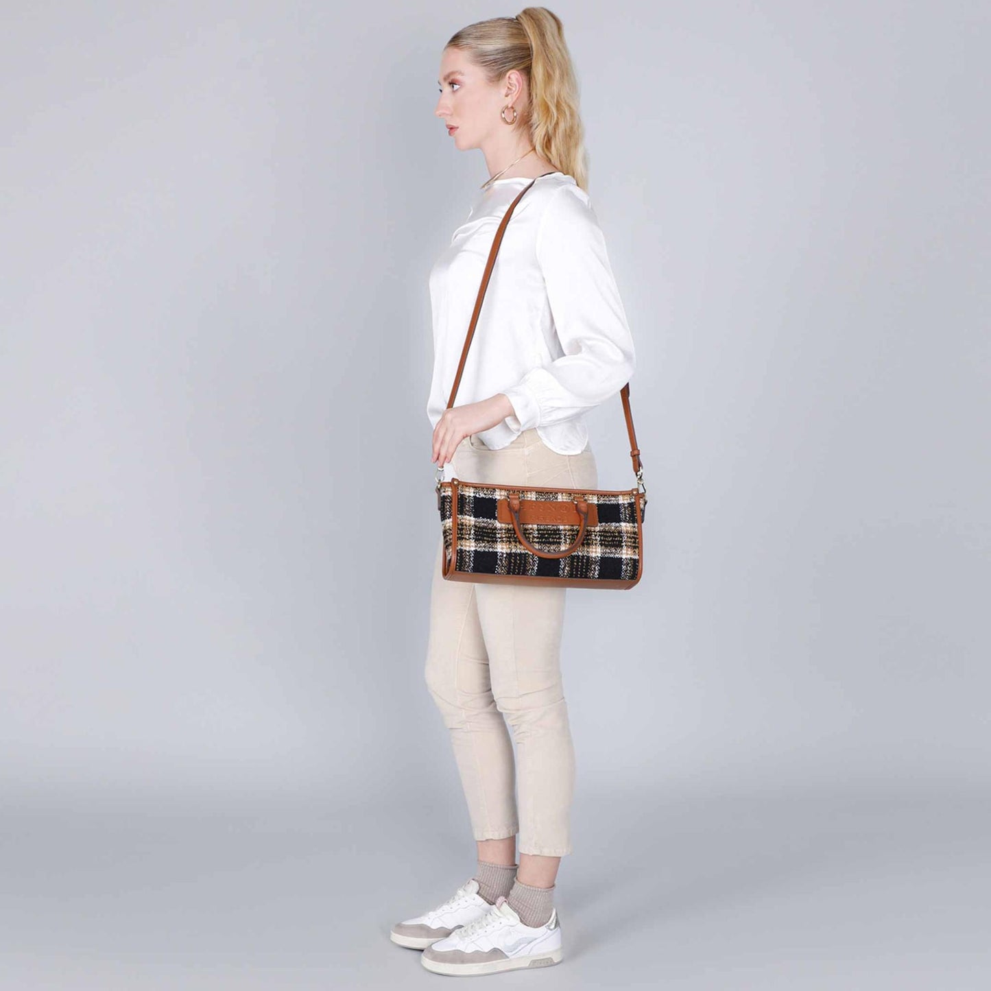Minibag CafèNoir NQ0926 in tessuto tartan