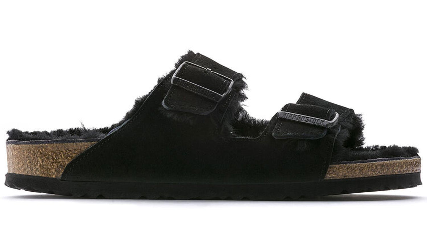 Sandali Arizona Shearling Birkenstock 0752663 in camoscio nero (35-43)