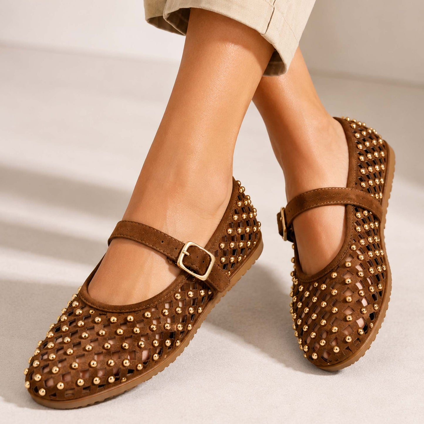 Ballerine INUOVO Donna Flat in Pelle CNK003 | Nubuck Traforato Marrone