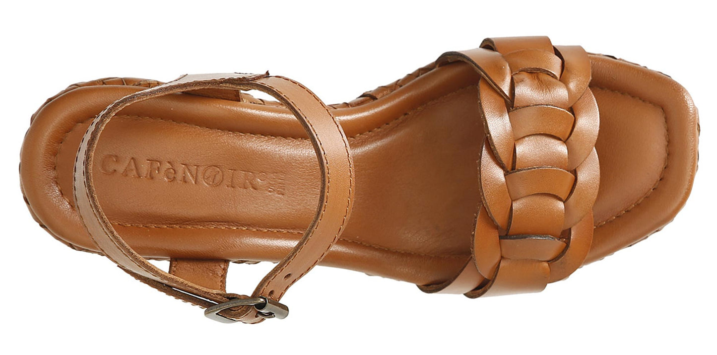 Sandali CafèNoir HL1051 in pelle zeppa fasciata marrone