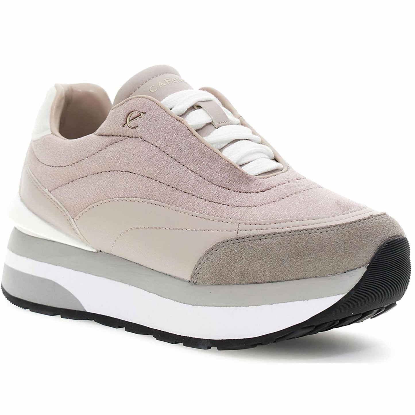 Sneakers CafèNoir DL9004 scarpe donna in velluto e pelle taupe