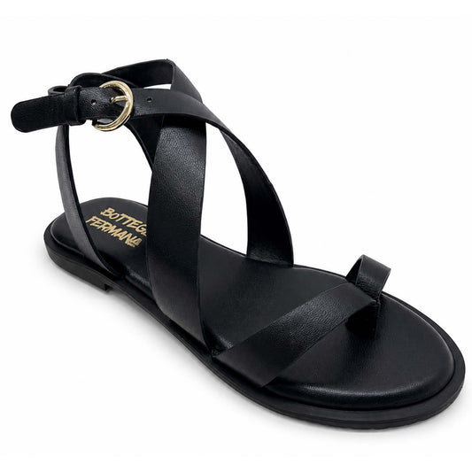 Sandali Bottega Fermana S4BI tacco flat donna | Pelle Nero