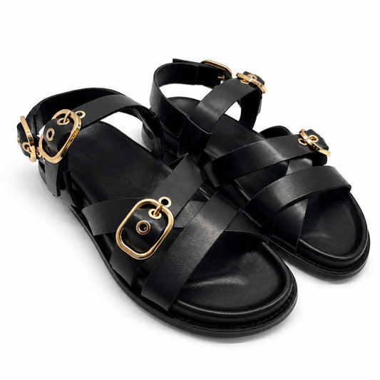 Sandali INUOVO D51006 Donna con Fibbe alla Schiava | Pelle Nero