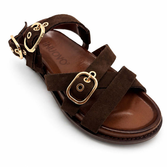 Sandali INUOVO D51006 Donna in Pelle Scamosciata alla Schiava | Marrone Mogano