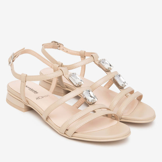 Sandali Nero Giardini Donna Tacco Basso con Pietre | Pelle Beige E615760D-453