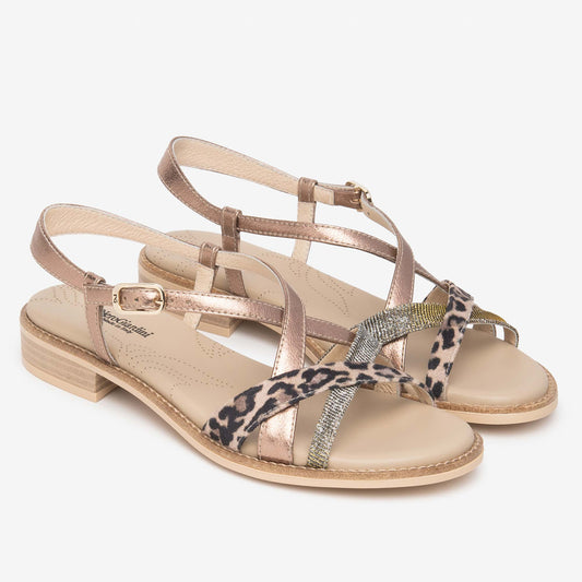 Sandali Nero Giardini Donna Tacco Basso in Pelle | Animalier Leo E615892-412