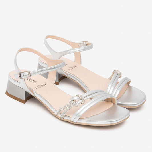 Sandali Nero Giardini Donna Tacco Basso in Pelle Argento | E615731D-700