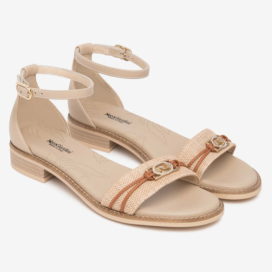 Sandali Nero Giardini Donna Tacco Basso in Pelle e Paglia | E615897D-420