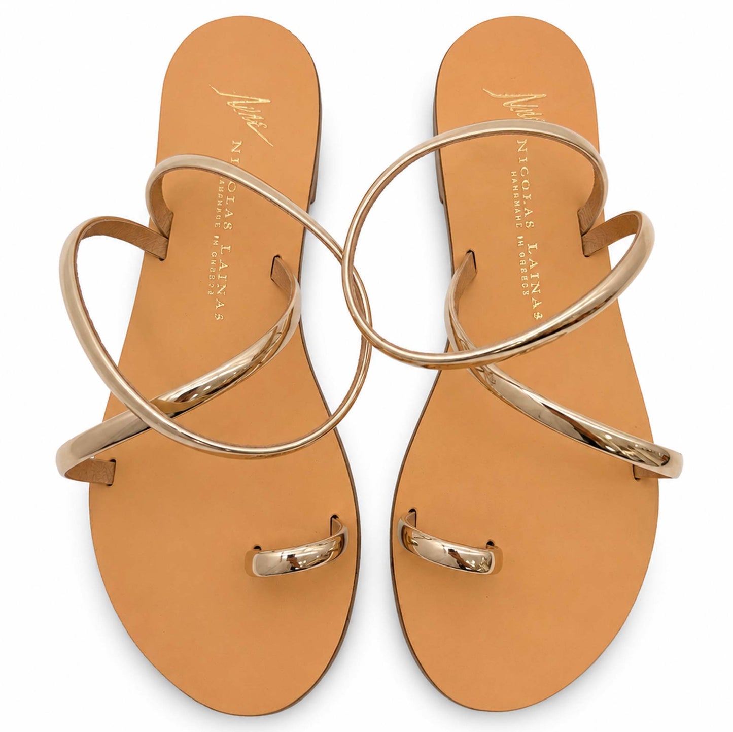 Sandali flat Nicolas Lainas 63T in Pelle oro | Tacco Basso Comodo