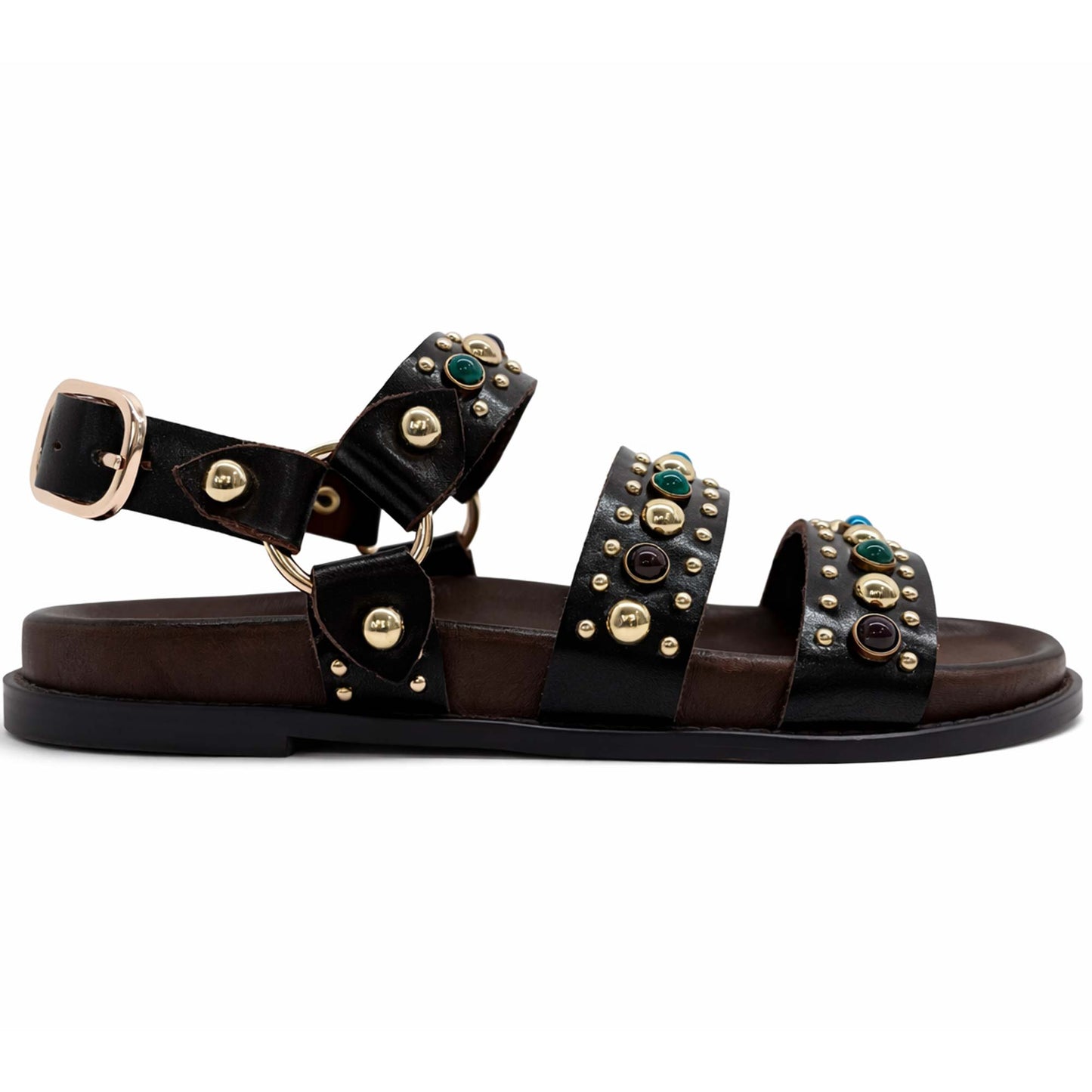 Sandali INUOVO D51045 Donna con Fibbe e Borchie | Pelle Marrone