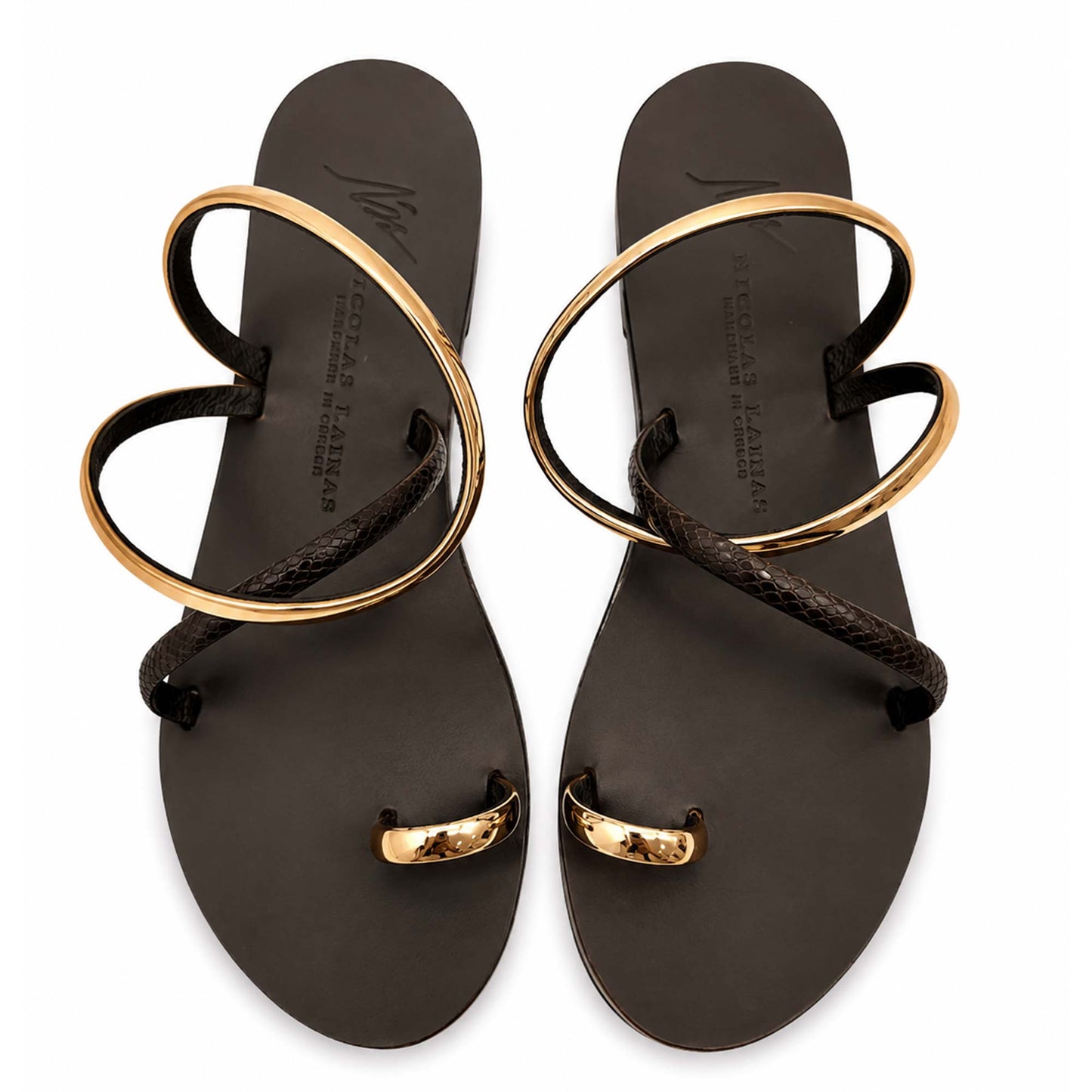 Sandali flat Nicolas Lainas 63T in Pelle marrone/rame | Tacco Basso Comodo