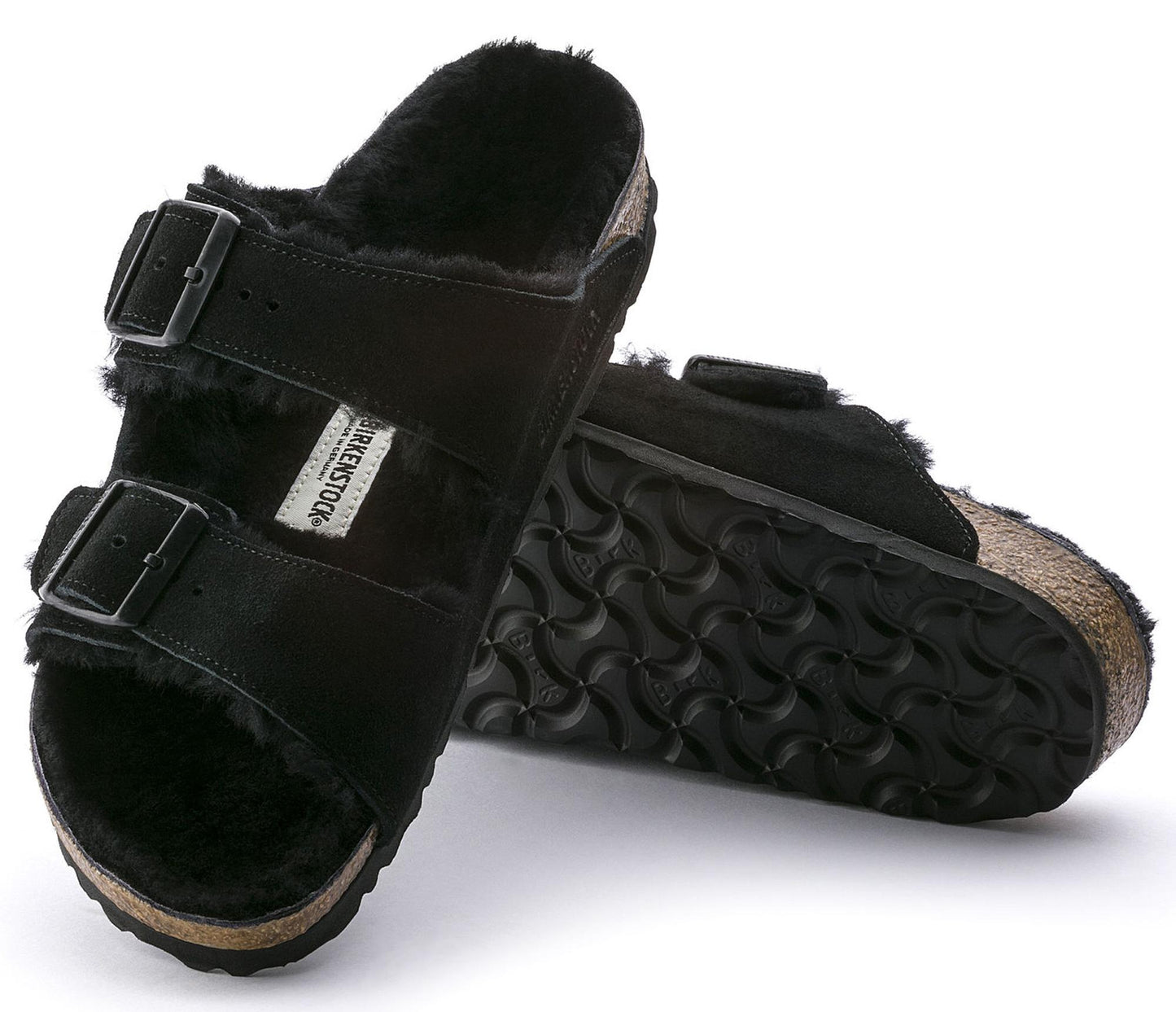 Sandali Arizona Shearling Birkenstock 0752663 in camoscio nero (35-43)