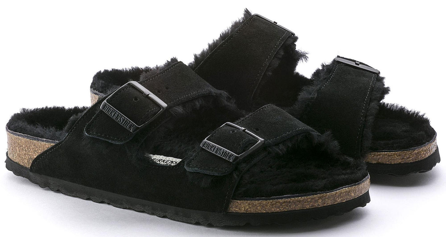 Sandali Arizona Shearling Birkenstock 0752663 in camoscio nero (35-43)