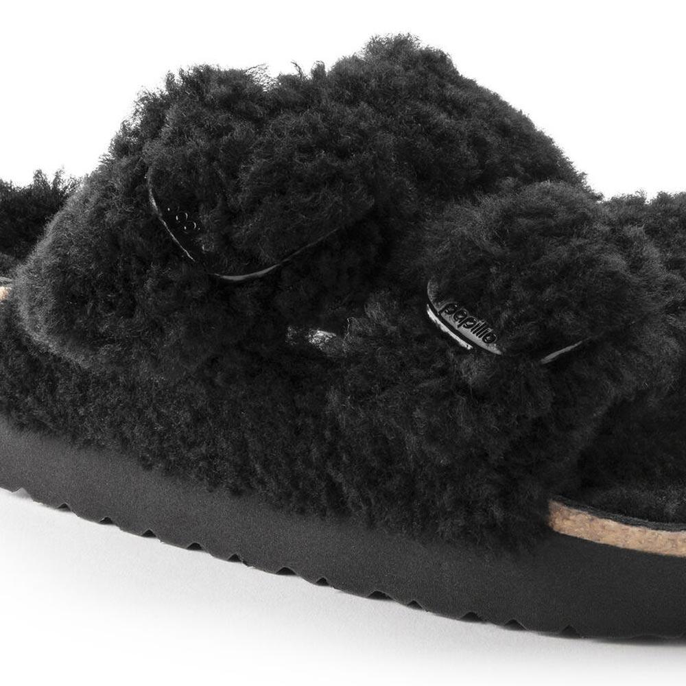 Sandali Arizona Plateau Big Buckle Teddy nero Papillio by Birkenstock 1021705