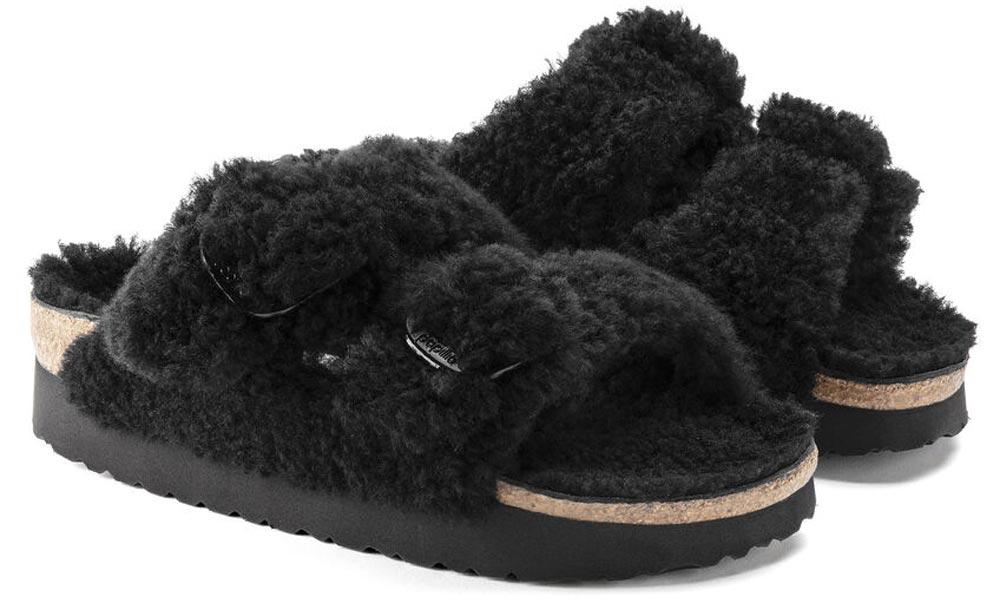 Sandali Arizona Plateau Big Buckle Teddy nero Papillio by Birkenstock 1021705