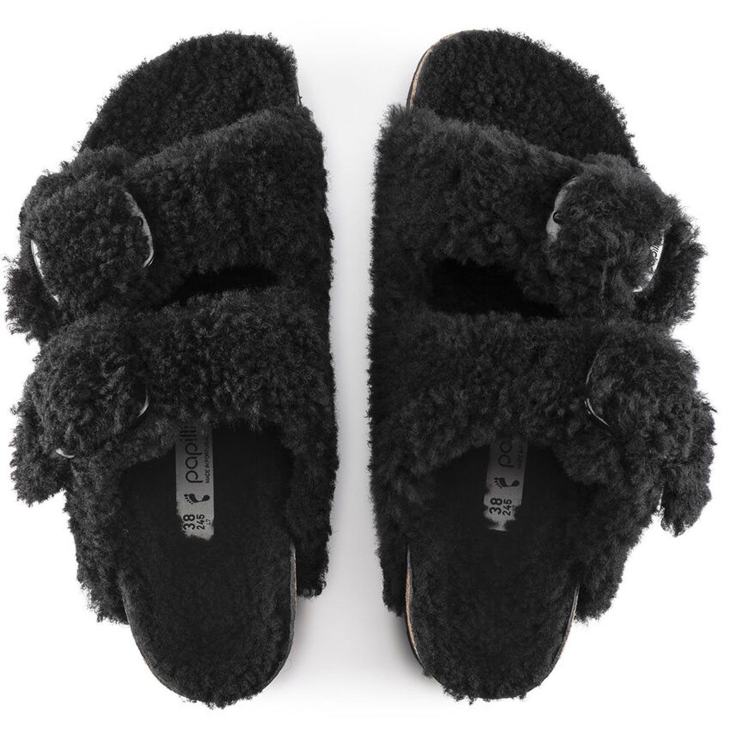 Sandali Arizona Plateau Big Buckle Teddy nero Papillio by Birkenstock 1021705
