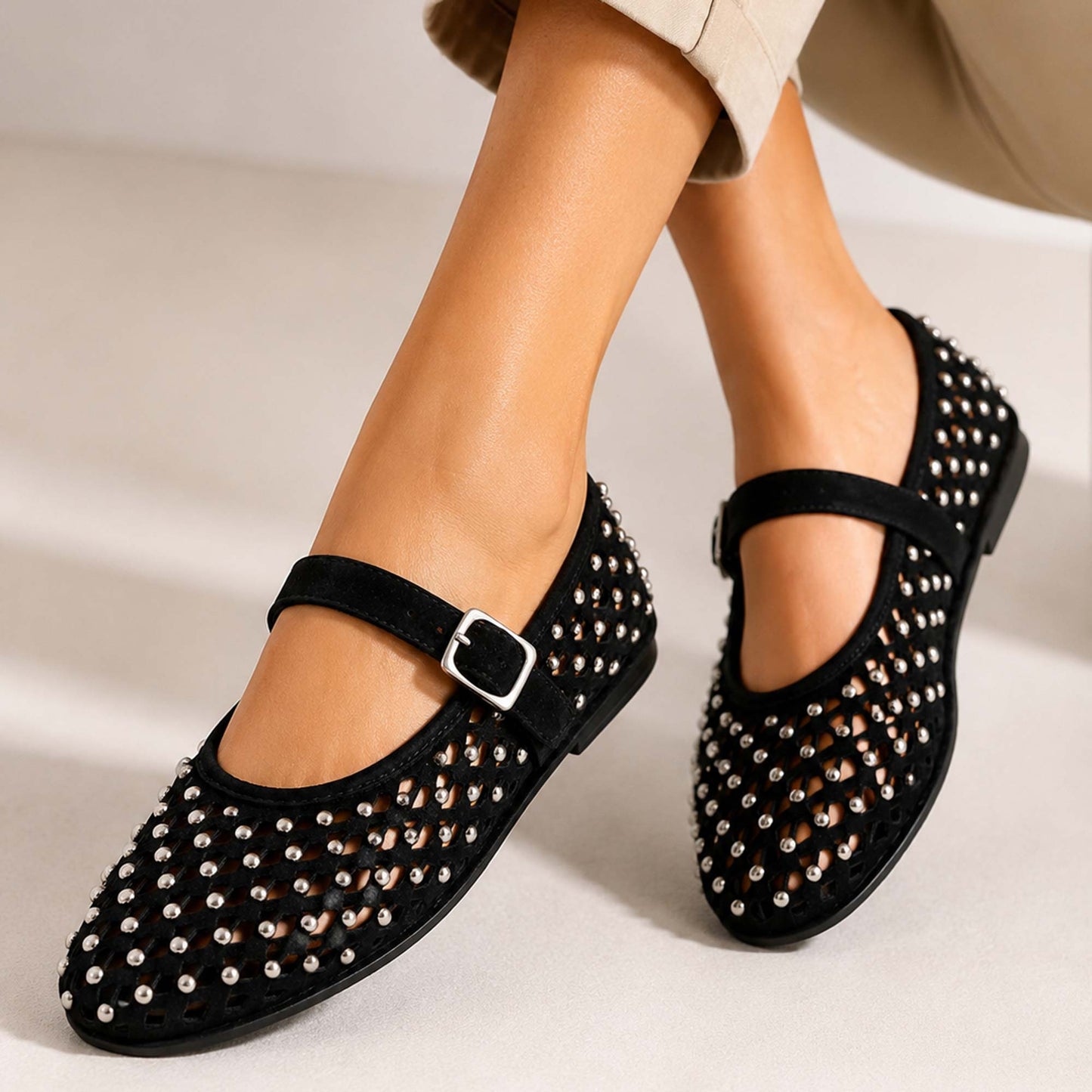 Ballerine INUOVO Donna Flat in Pelle CNK003 | Nubuck Traforato Nero