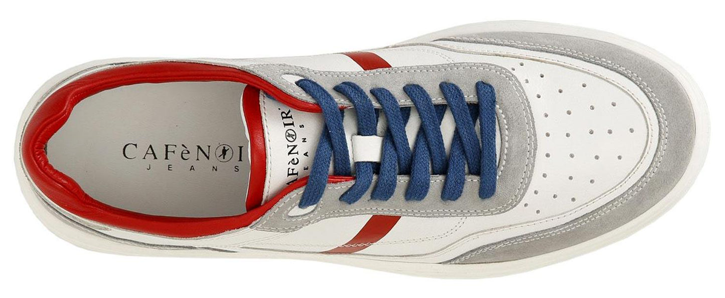 Sneakers CafèNoir PV1102 scarpe uomo pelle bianca/rosso