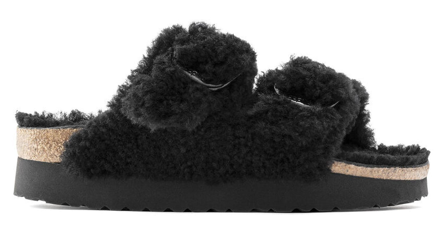 Sandali Arizona Plateau Big Buckle Teddy nero Papillio by Birkenstock 1021705