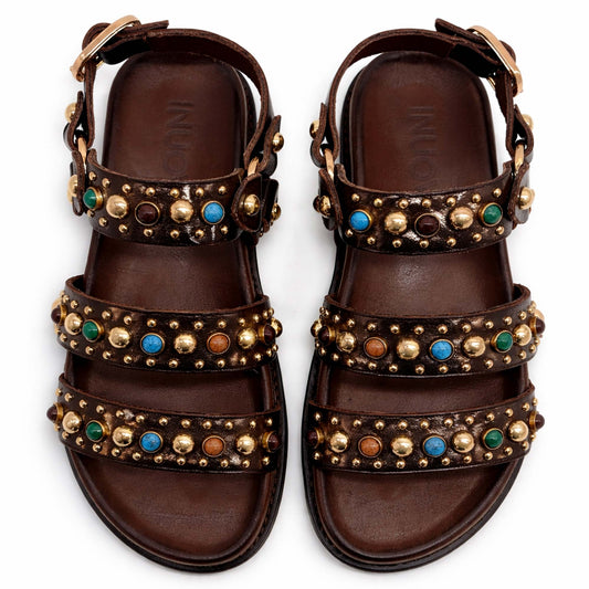 Sandali INUOVO D51045 Donna borchiato marrone