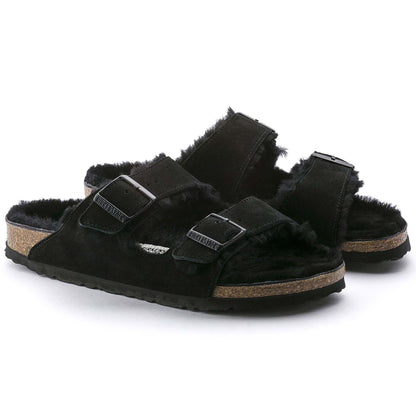 Sandali Arizona Shearling Birkenstock 0752663 in camoscio nero