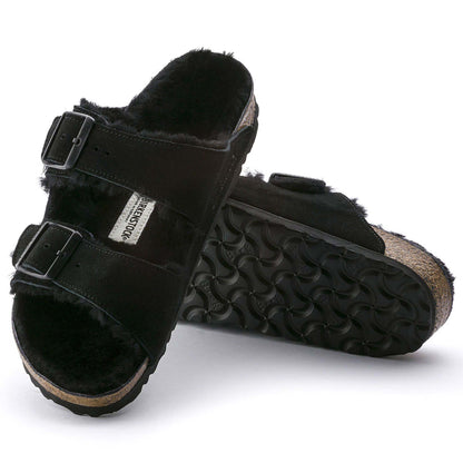Sandali Arizona Shearling Birkenstock 0752663 in camoscio nero