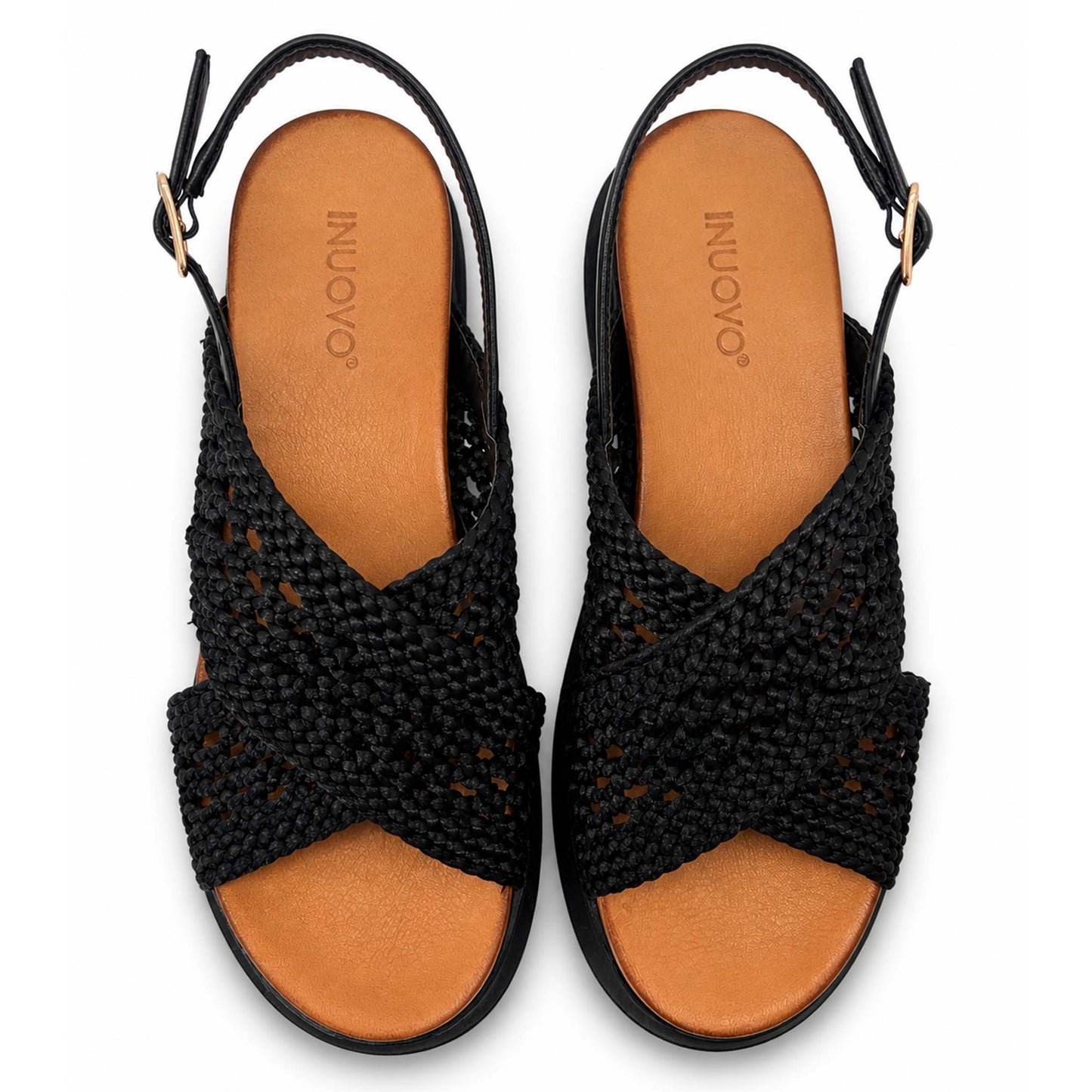 Sandali INUOVO Donna Platform Zeppa A96075 | Tessuto Nero