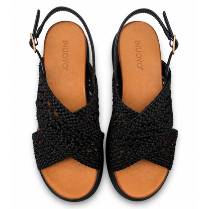 Sandali INUOVO Donna Platform Zeppa A96075 | Tessuto Nero