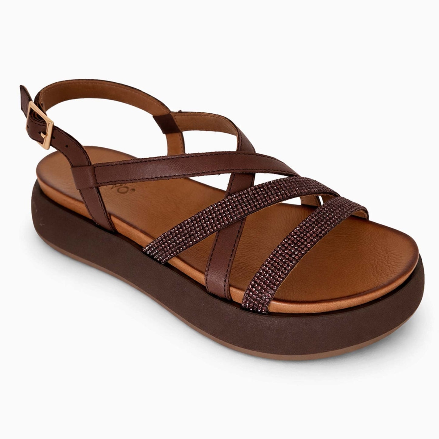 Sandali INUOVO Donna Zeppa con Strass Praline A96051 | In Pelle Marrone