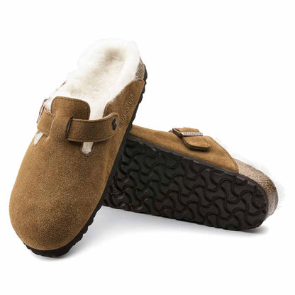 Sabot Boston Shearling Birkenstock 1001141 in camoscio marrone con pelo (35-42)