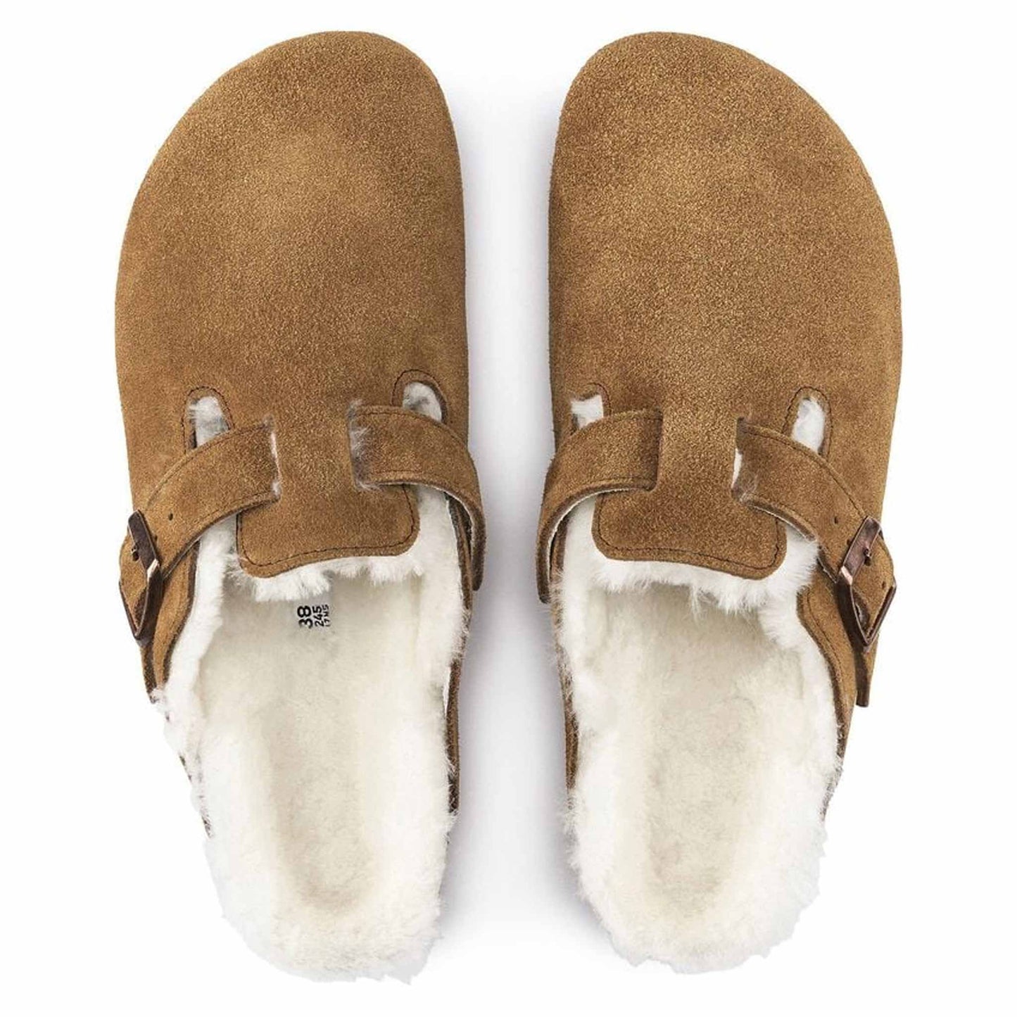 Sabot Boston Shearling Birkenstock 1001141 in camoscio marrone con pelo (35-42)