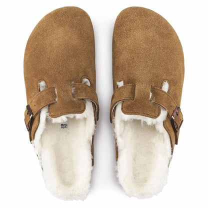 Sabot Boston Shearling Birkenstock 1001141 in camoscio marrone con pelo (35-42)