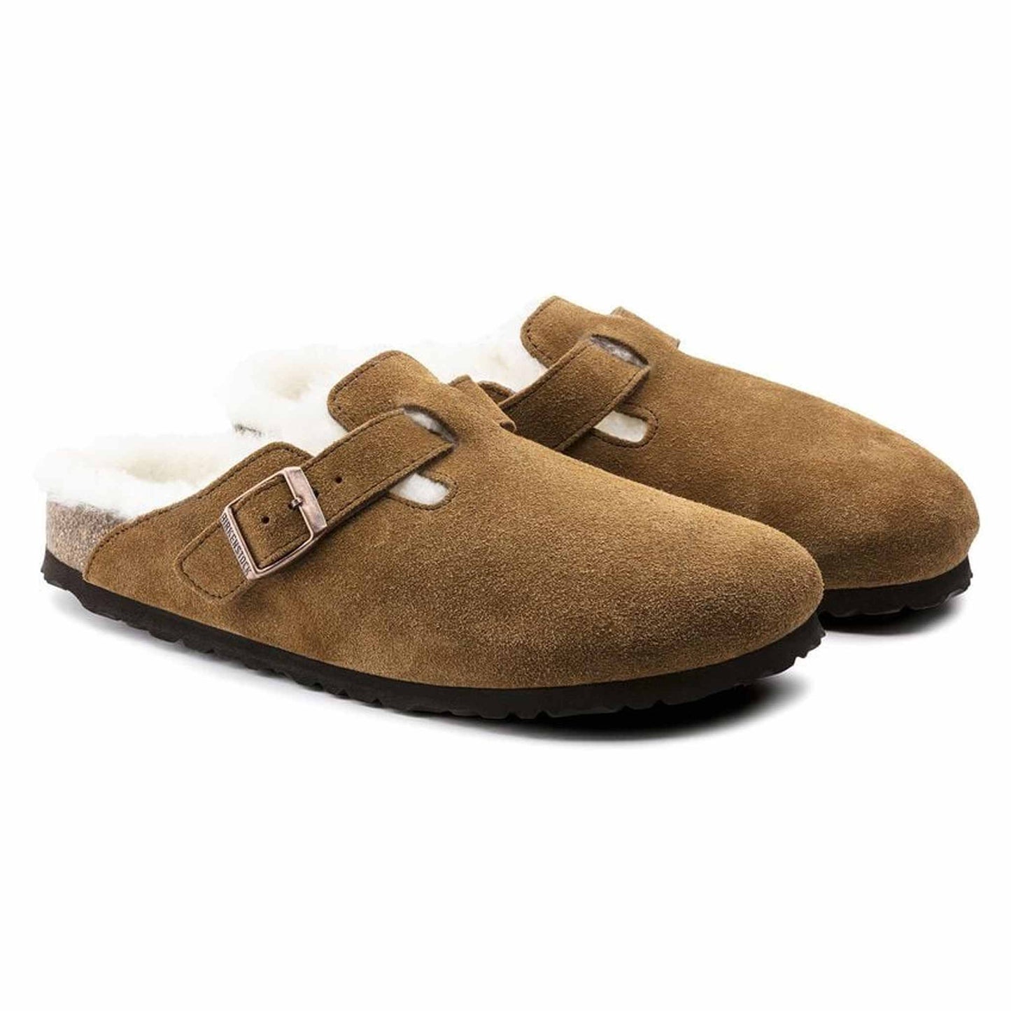Sabot Boston Shearling Birkenstock 1001141 in camoscio marrone con pelo (35-42)