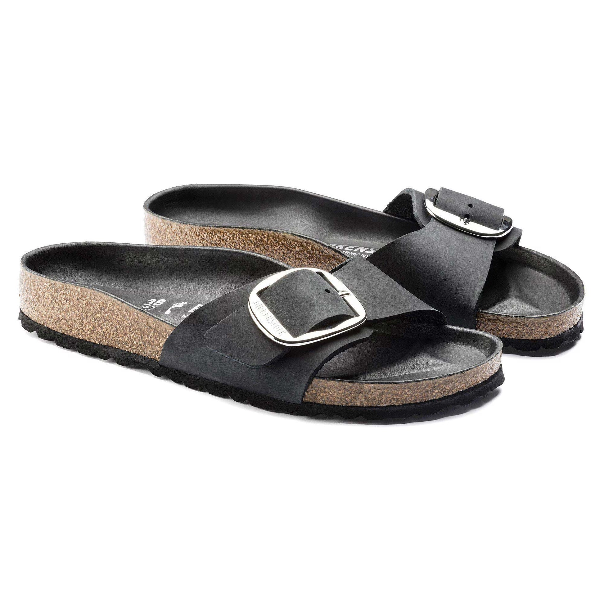 Sandali Birkenstock Madrid Big Buckle in pelle nera 1006523