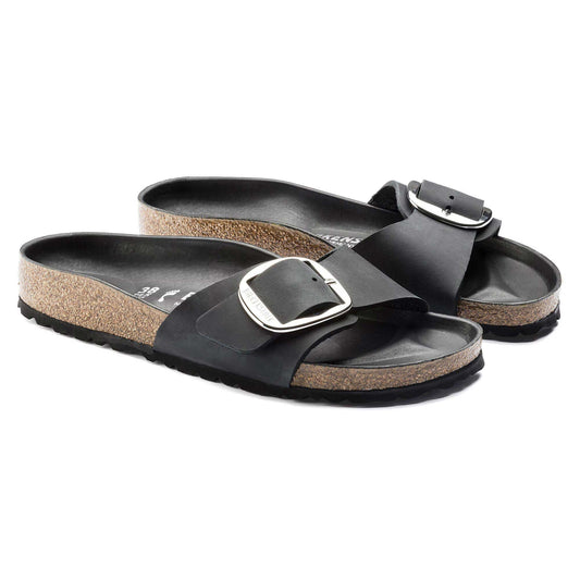 Sandali Birkenstock Madrid Big Buckle in pelle nera 1006523