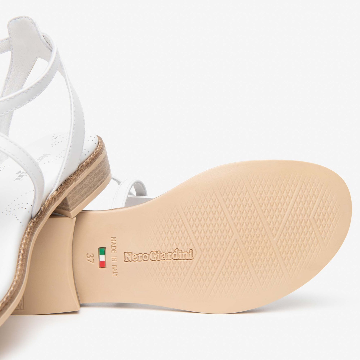 Sandali Nero Giardini Donna Tacco Basso in Pelle Bianca| E615895D-707