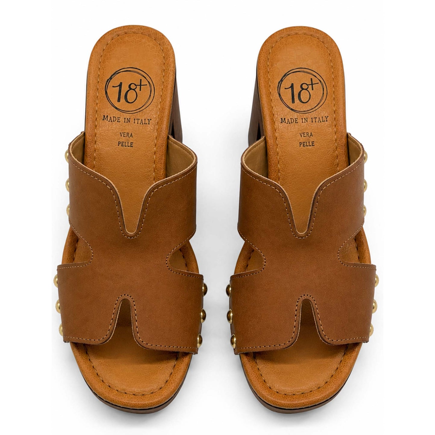 Sandali 18+ donna 8994 zoccoli in pelle marrone tan