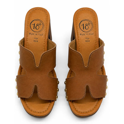 Sandali 18+ donna 8994 zoccoli in pelle marrone tan