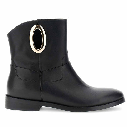 Stivaletto CafèNoir FB1500 scarpe donna in pelle con accessorio ovale nero