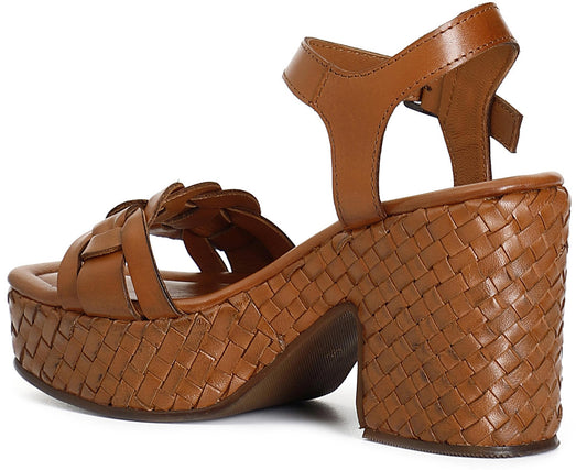 Sandali CafèNoir HL1051 in pelle zeppa fasciata marrone