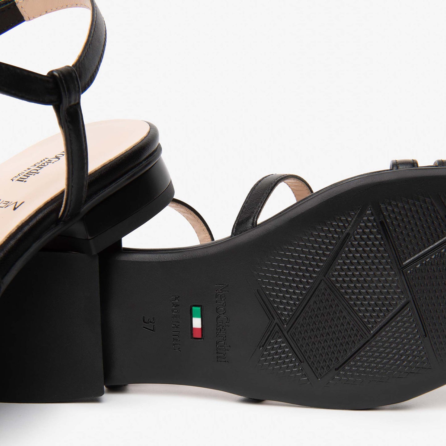 Sandali Nero Giardini Donna Tacco Basso con Pietre | Pelle Nera E615760D-100