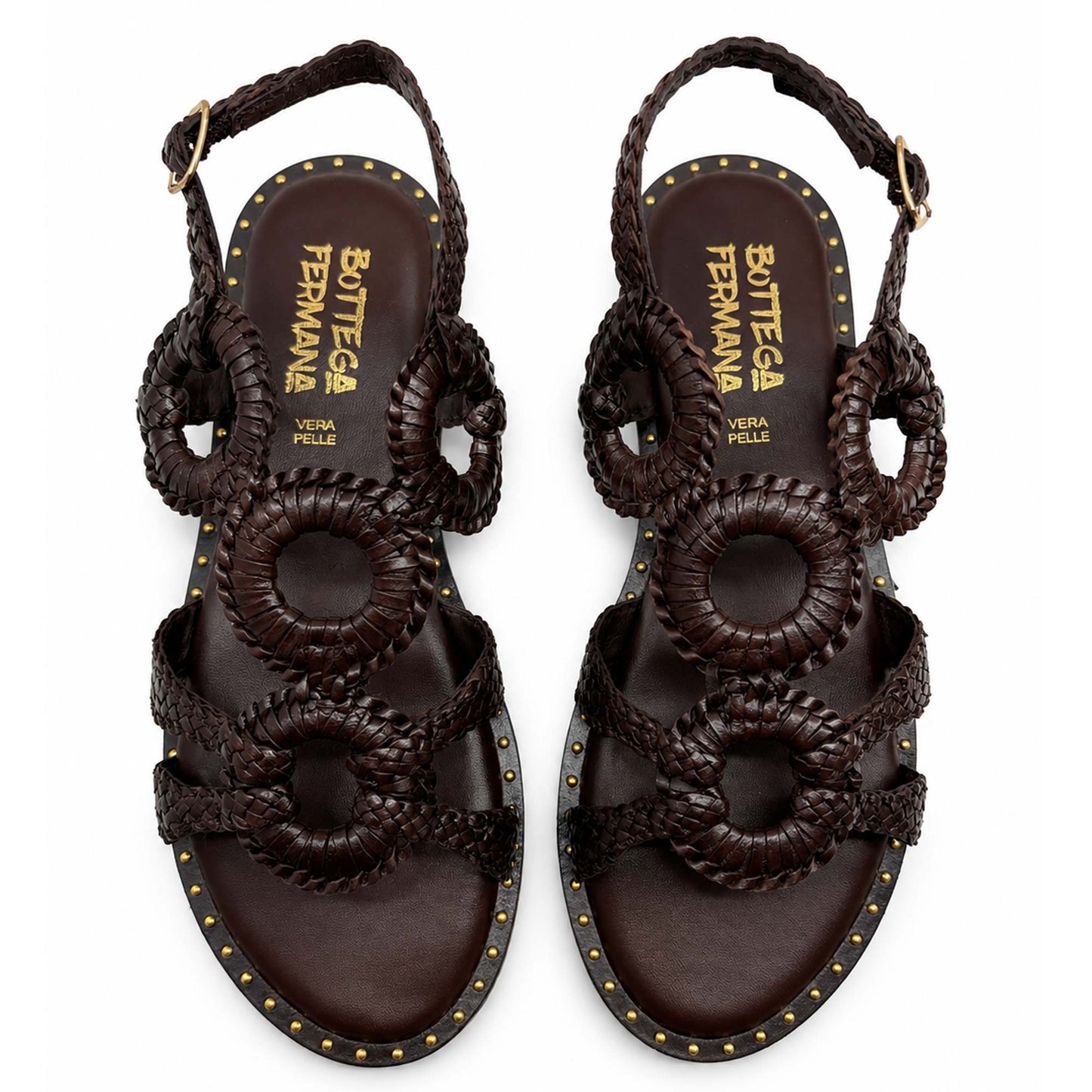 Sandali Bottega Fermana S7LI tacco flat donna | Pelle Marrone
