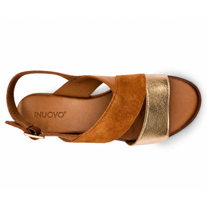 Sandali INUOVO Donna Platform Zeppa 113139 | Pelle e Camoscio Marrone