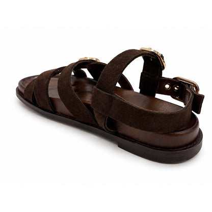 Sandali INUOVO  D51006 Donna in Pelle Scamosciata alla Schiava | Marrone Mogano