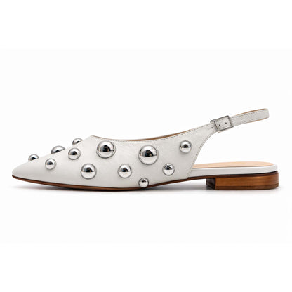 Ballerine Divine Follie "Delia" 2381/PEB4 Donna Pelle Borchiata Bianco | Comoda e di Tendenza
